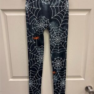 No Boundaries Black Spider Web Leggings with Orange Spider Accents